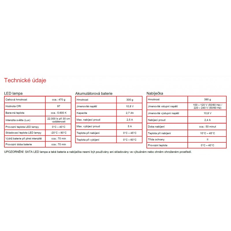 SATA TrueSun - denní světlo včetně baterie a nabíječky SATA 1006411
